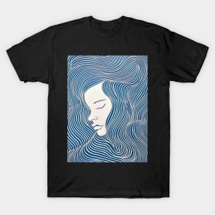 illustration of women in blue and white waves T-Shirt